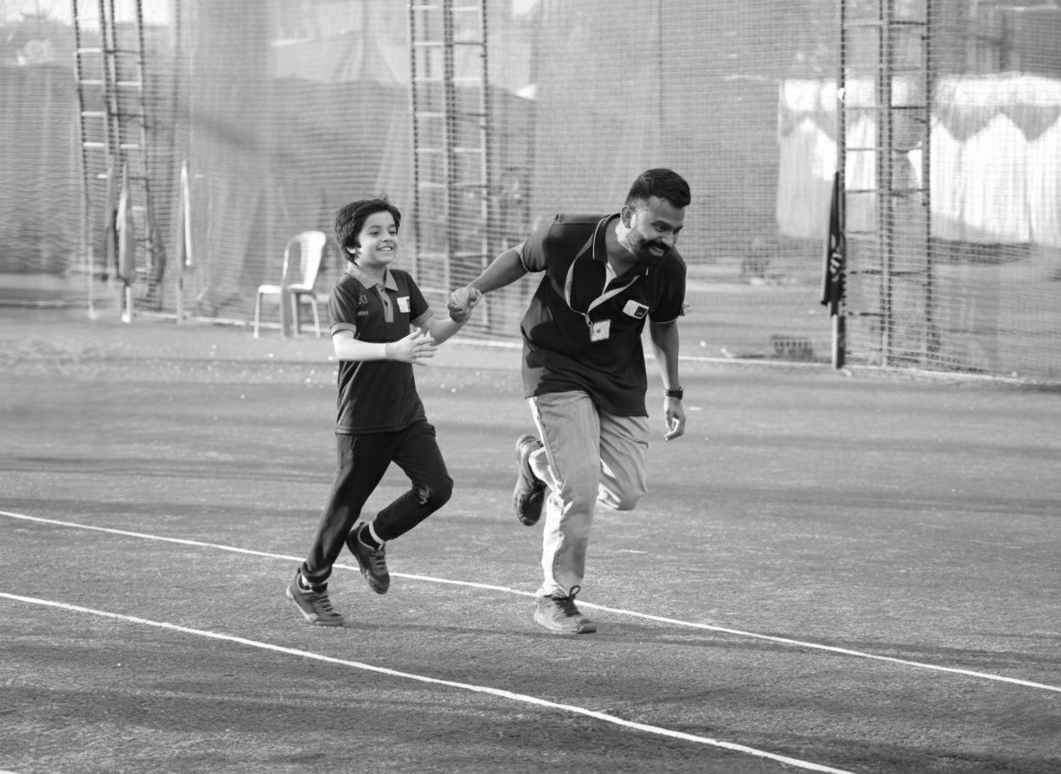 A mentor and a child running together