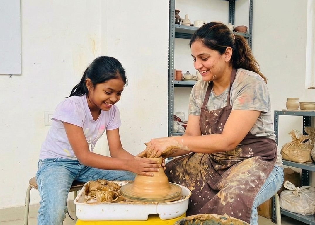 Learning pottery with a mentor